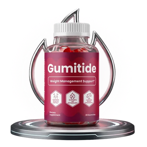 Gumitide gummies shown with the supplement bottle